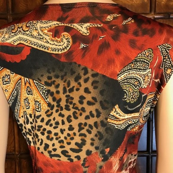 Grecian Multi Print Drape Front Sleeveless Top - Picture 9 of 12